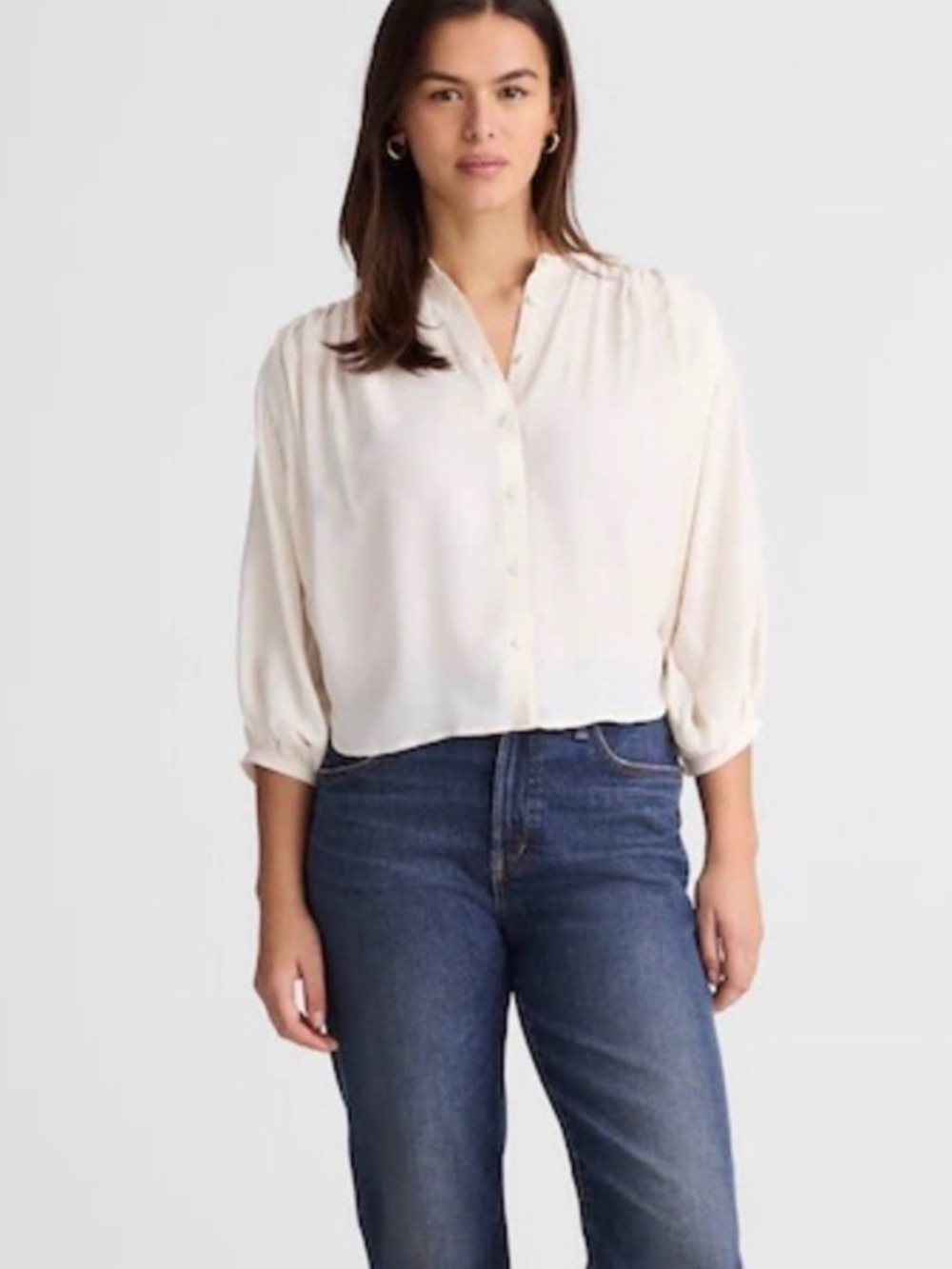 NWT Madewell Shirred Crewneck Button-Up Top size M - Picture 3 of 8